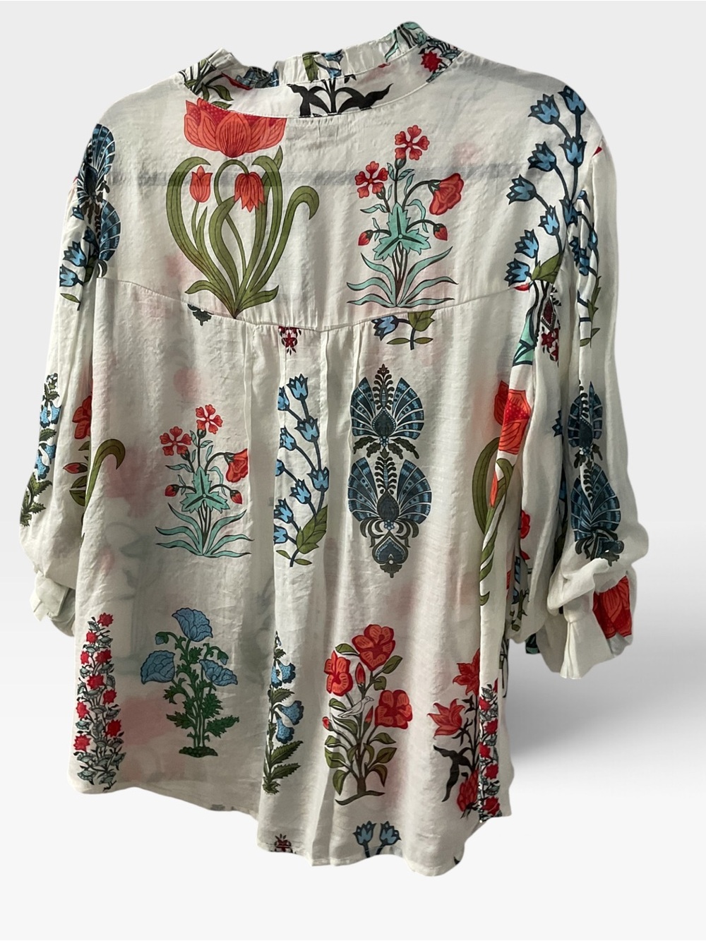 Gigio Floral Button-Front White Blouse with Red & Green Print - Picture 2 of 4